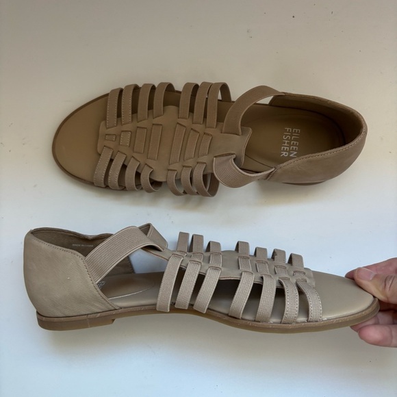 Eileen Fisher Gladiator Sandals Size 8 Tan Leather Flats Sz 7.5 - Picture 3 of 5